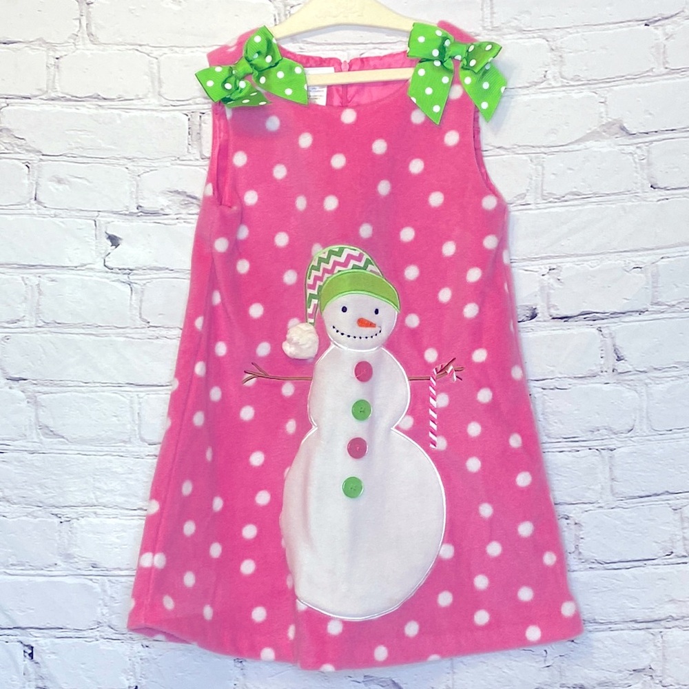 Bonnie Jean Sleeveless Snowman Pink Fleece Dress Size 5 Excellent Condition